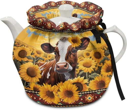Miniatura 29 de DISNIMO Funda de tetera aislada a prueba de polvo con diseño floral de colibrí, para mantener el calor, accesorios decorativos, colcha