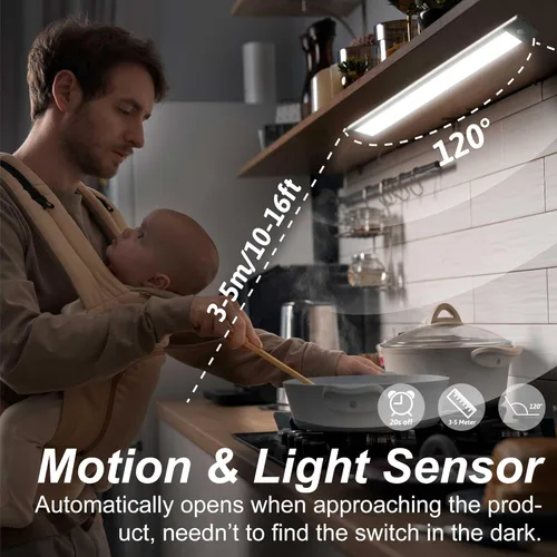 Miniatura 2 de LEPOTEC Paquete de 2 luces para debajo del gabinete, luz de sensor de movimiento de 54 LED para interior, luces debajo del mostrador recargables