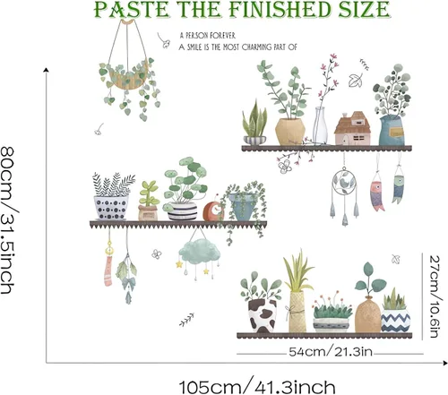 Miniatura 6 de Calcomanías de pared en maceta con plantas verdes frescas, hojas de sacinora para jardín, calcomanías de pared extraíbles de vinilo para despegar