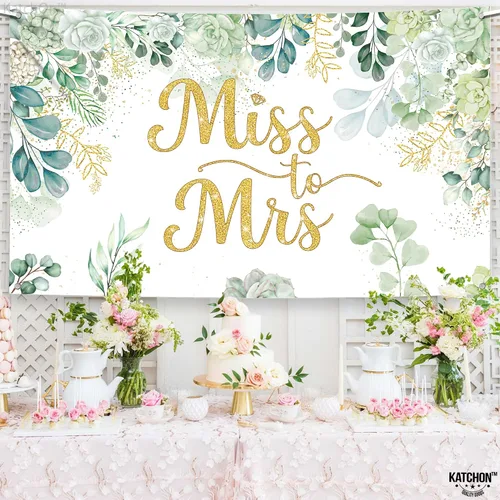 Miniatura 5 de KatchOn, Cartel verde de Miss to Mrs – XL, 72 x 44 pulgadas, telón de fondo de Miss to Mrs para decoraciones de despedida de soltera verde y dorado
