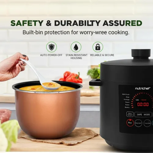 Miniatura 5 de NutriChef Olla a presión eléctrica de 6 cuartos de capacidad Olla a presión digital de encimera de 9 funciones Tiempo y temperatura ajustables