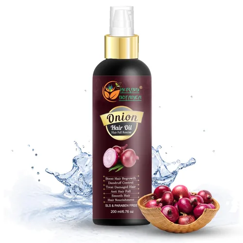 HERBS BOTANICA Aceite para el cabello de cebolla roja con aceite de semilla negra, jojoba, argán, árbol de té, sándalo, rosa, esenciales para el