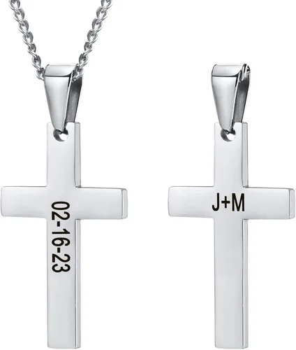 XUANPAI Collar de cruz, collar con colgante de cruz grabable personalizado, joyería de Pascua, regalos de cumpleaños cristianos para hombres y