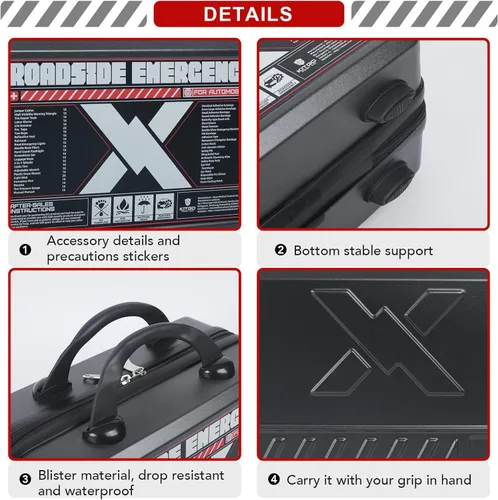 Miniatura 2 de KITGO Kit de Emergencia para Automóvil en Carretera (137 Piezas), con Cable Puente, Kit de Rescate de Seguridad Vial para Automóvil, Kit de Negro