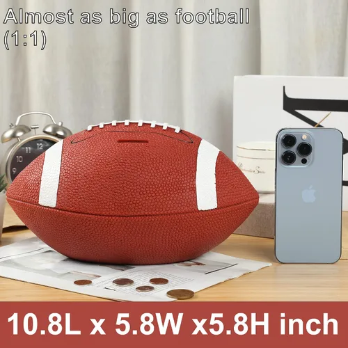 Miniatura 7 de H&W Alcancía de fútbol para niños, inastillable, con temática de deportes de rugby, tamaño grande, regalo de Super Bowl para niños