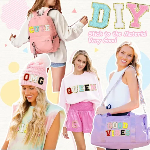 Miniatura 3 de Parches de felpilla de la letra M, apliques termoadhesivos con iniciales universitarias para chaquetas, mochilas, sombreros y bolsos, color rosa
