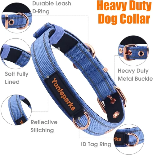Miniatura 3 de Collar acolchado de neopreno para perros, collar de nailon para perros pequeños a grandes, resistente con hebilla de metal, reflectante