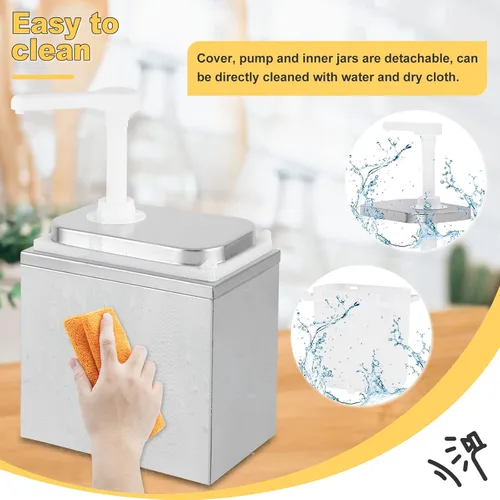 Miniatura 4 de Bomba dispensadora de salsa de acero inoxidable de 2 litros, dispensador de bomba de condimentos con tarro de 2.1 cuartos de galón