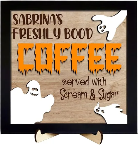 Miniatura 9 de Letrero personalizado de Freshly Boo D Coffee para Halloween, lindo letrero de madera de fantasma, letrero de boo, letrero divertido de Halloween