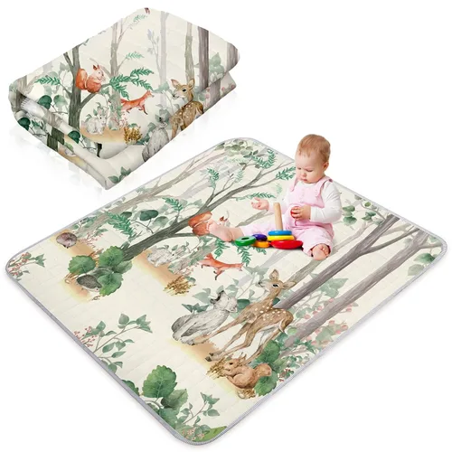 Miniatura 8 de Funtery Alfombra de juego bohemia de 43 x 43 pulgadas, portátil, lavable, plegable, plegable, antideslizante, para el suelo del bebé, corralito Oso