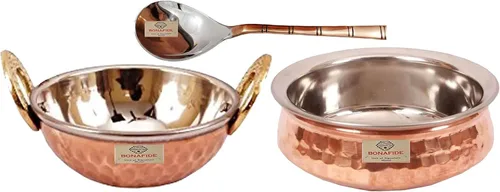 Miniatura 8 de Bona fide cuenco de cobre para servir, vajilla de cobre de 8 pulgadas de diámetro, 27.1 fl oz de cobre con tapa, plato para servir tazón pequeño