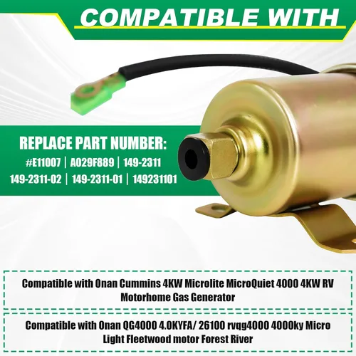 Miniatura 5 de Podoy 149-2311 Bomba de combustible Compatible con generador Onan Cummins 4KW Microlite MicroQuiet 4000 4Kw RV A029F889 E11007 149-2311-02 149231101