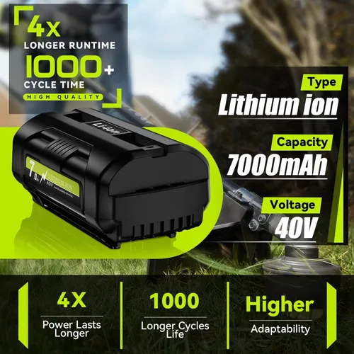 Miniatura 3 de Paquete de 2 baterías de repuesto de 7.0 Ah para Ryobi 40 V de litio de 40 voltios OP4050A OP40601 OP4026A OP4040 OP4030 OP4050 OP40501 OP4015 Negro