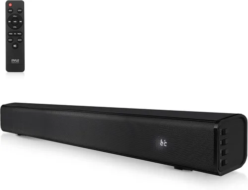 Pyle Altavoz de barra de sonido de cine en casa, base de onda, transmisión de soporte de mesa, sistema digital de TV con conector de audio óptico