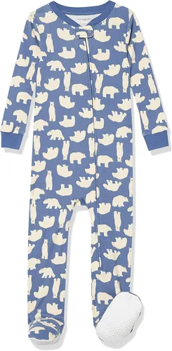 Amazon Essentials Pijama unisex de algodón con pies ajustados para niños pequeños y bebés, colores descontinuados, varios paquetes