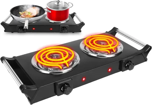 TeqHome Placa caliente, estufa eléctrica portátil de 2000 W para cocinar con asas que se mantienen frescas y 5 niveles de temperatura ajustable,