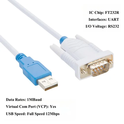 Miniatura 3 de Cable convertidor USB a RS232R de grado industrial FTDI UT232R-200 con chip FT232R USB A a DB9 macho Serial Cable de soporte Nivel de soporte Full