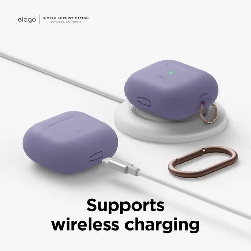 Miniatura 8 de elago Funda de silicona compatible con AirPods de tercera generación, compatible con AirPods 3, mosquetón incluido, soporta carga inalámbrica