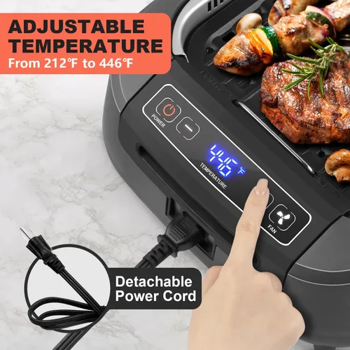 Miniatura 4 de CUSIMAX Parrilla sin humo, parrilla eléctrica para interiores, parrilla BBQ coreana de 1500W con parrilla extraíble antiadherente/placa de plancha
