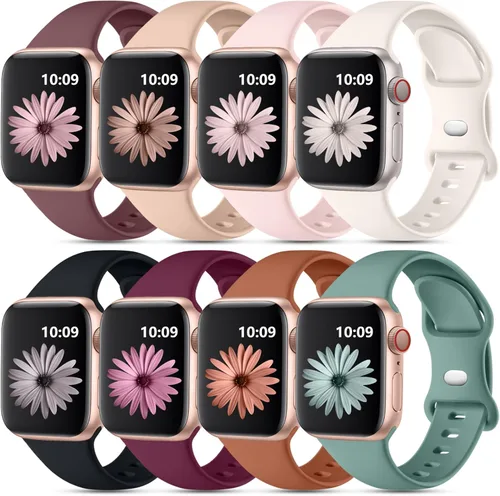 DaQin - Paquete de 8 correas deportivas compatibles con Apple Watch de 38, 40, 41, 42, 44, 45, 46 y 49 mm, correa impermeable de silicona suave para
