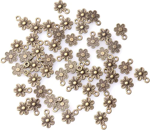 Ruwado 50 dijes de flores pequeñas de metal, vintage, lindos colgantes de flores pequeñas vintage para hacer joyas, kit de pulseras, collares, Bronce
