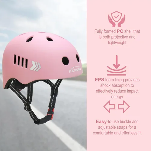 Miniatura 3 de KAMUGO - Juego de cascos de bicicleta para niños, casco ajustable para niños de 2 a 8 años, niños y niñas, con equipo de protección deportiva, Rosa