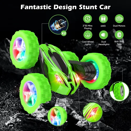 Miniatura 5 de Qumcou Auto a control remoto para niños de 4 a 7 años, autos RC juguetes para edades de 5 a 7 años, autos de juguete rápidos de doble cara giratoria
