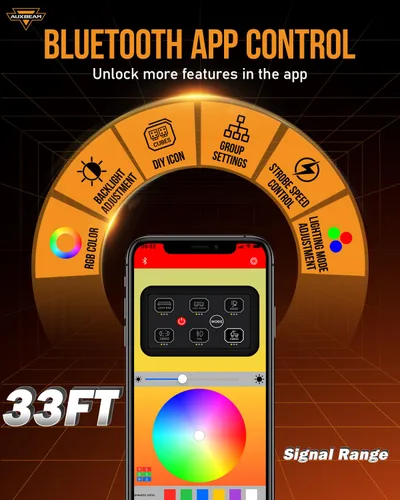Miniatura 3 de Auxbeam Panel de interruptores de 6 bandas Bluetooth AR-600 RGB con botón grande, interruptor auxiliar con interruptor de palanca momentáneo