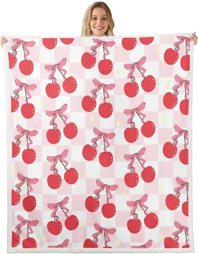 Miniatura 8 de Manta de franela con lazo rosa, manta de vellón con lazo en acuarela para decoración del hogar, sofá, sofá, manta de forro polar kawaii de dibujos
