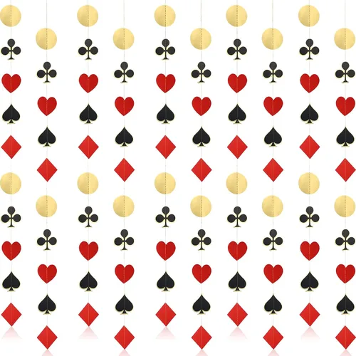 6 piezas de decoraciones de fiesta temática de casino de 46.3 pies, suministros de fiesta de póquer de Las Vegas, suministros de fiesta de póquer