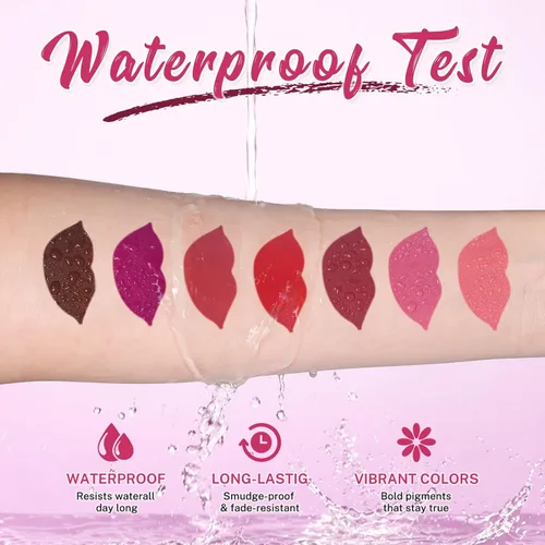 Miniatura 5 de QiBest 7 piezas de lápiz labial líquido mate y 1 pieza de set de maquillaje para labios voluminizadores, set de maquillaje de labios pigmentado
