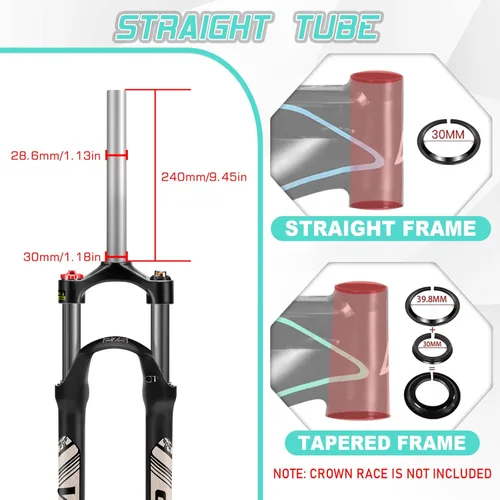 Miniatura 3 de BUCKLOS 26/27.5/29 Horquilla de Suspensión MTB de 100mm, Tubo Recto de 28.6mm QR 9mm de Ajuste de Corona de Aleación de Aluminio para Bicicleta