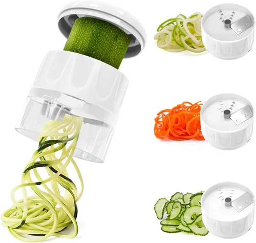 Miniatura 10 de Cortador espiralizador de verduras 3 en 1, máquina ajustable de fideos de zanahoria y calabacín, cortador en espiral de pepino, herramienta de Verde