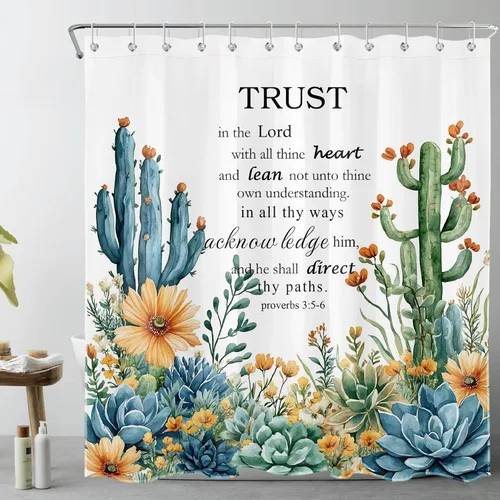 Miniatura 17 de LB Get Naked - Cortina de ducha de cactus con citas divertidas, plantas tropicales, suculentas, verdes, acuarela, cactus y flores, cortinas de ducha
