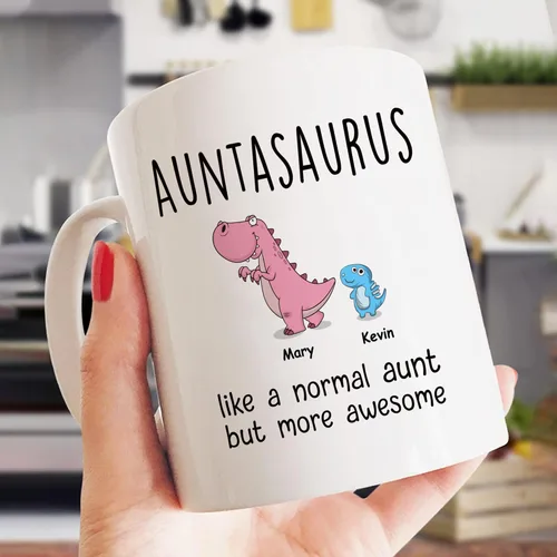 Miniatura 4 de Gossby Taza personalizada (1 niño) AUNTASAURUS Like a Normal Aunt but More Awesome - Taza de café para la abuela de parte de la nieta, nieto