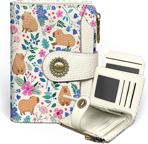 Miniatura 19 de Icycay Cartera pequeña para mujer, plegable con bloqueo RFID, soporte para tarjetas de crédito, bolsillo con cremallera para monedas, piel