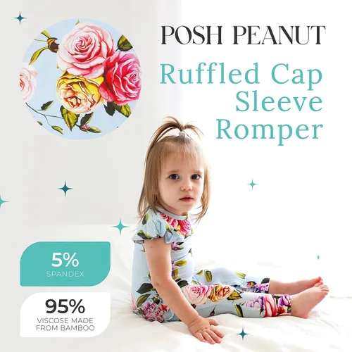 Miniatura 17 de Posh Peanut Mameluco de manga casquillo con volantes para bebé, ropa para niñas recién nacidas, pijama de una pieza para niños, viscosa suave