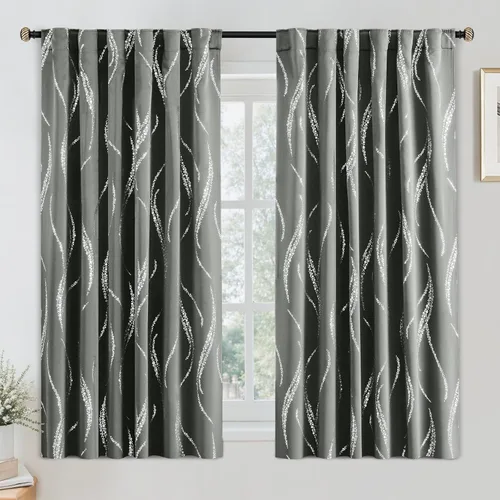 Miniatura 75 de Yakamok Cortinas opacas de 84 pulgadas de largo para sala de estar, con aislamiento térmico, patrón de líneas onduladas doradas, patrón de puntos