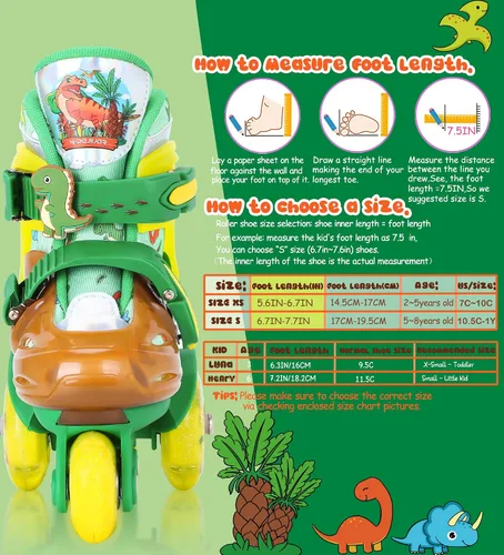 Miniatura 7 de Patines de ruedas ajustables para niños, niñas y señoras con ruedas que se iluminan con flash (edad 3-9), equilibrio de tres puntos, empaque de caja