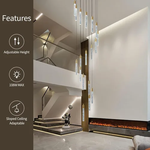 Miniatura 2 de Candelabro moderno de 18 luces para sala de estar, acabado de latón dorado, luces colgantes de techo LED regulables, 108 W, 6000 K, escaleras, Negro