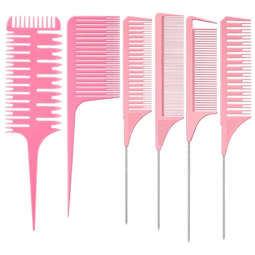 Miniatura 8 de Patelai Juego de 6 peines de resaltado, peine para tejer el cabello, corte seccionado, cola de rata, peinado para reflejos, balayage, coloración