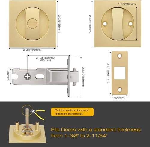 Miniatura 6 de Paquete de 6 manijas de puerta de paso para pasillo o armario, manijas interiores de latón satinado sin llaves, manijas de puerta interiores doradas
