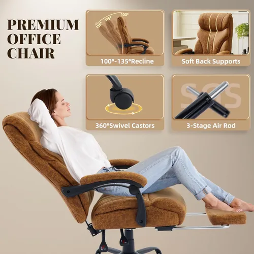 Miniatura 3 de Sillas de oficina grandes y altas con reposapiés, silla ergonómica para juegos de 500 libras de ancho, sillas de computadora ejecutivas reclinables