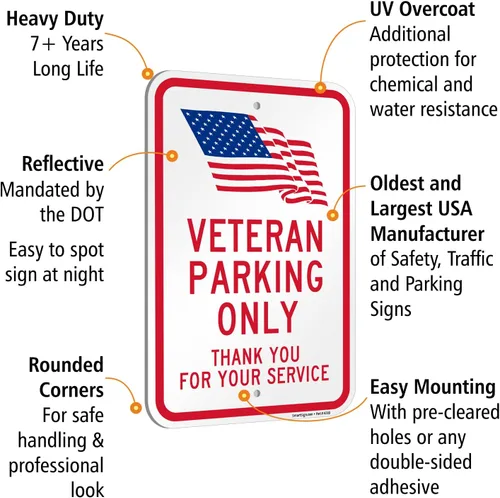 Miniatura 5 de SmartSign Letrero de metal con texto en inglés "Veteran Parking Only, Thank You For Your Service" de 18 x 12 pulgadas con símbolo de la bandera