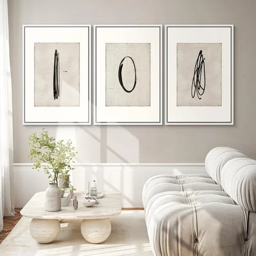 Miniatura 542 de SIGNWIN Lienzo enmarcado para pared, arte con pinceladas de flujo neutro en tonos beige abstractos, ilustraciones, arte moderno, decorativo