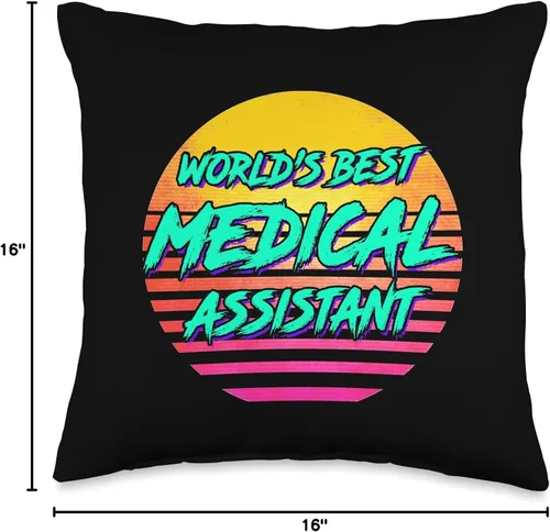 Miniatura 4 de Funny Medical Assistant Nursing Apparel Funny Worlds Best Medical Assistant Retro 1980s CMA - Almohada de tiro CMA, 16 x 16 pulgadas, multicolor