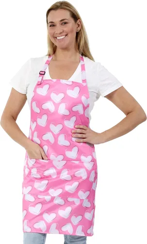 Delantal impermeable con corazones rosados para primavera para cocina, hornear, cocinar, estilistas, cosmetólogos, Rosado