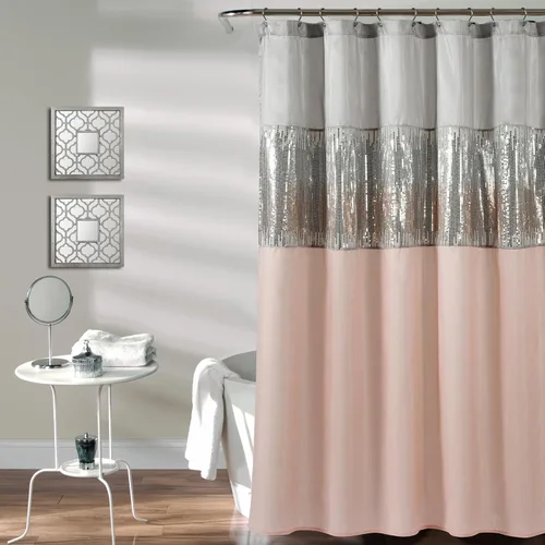 Miniatura 9 de Lush Decor Cortina de Ducha Night Sky, Individual, 72" An x 72" L, Negro - Cortina de Ducha con Lentejuelas - Cortina de Baño Brillante de Bloques