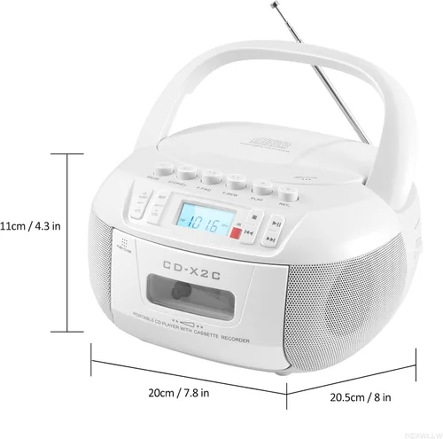 Miniatura 9 de Combo de reproductor de CD y cassette, reproductor de CD portátil Boombox con radio AM/FM Bluetooth/AUX/USB Drive Grabación de cinta para Blanco
