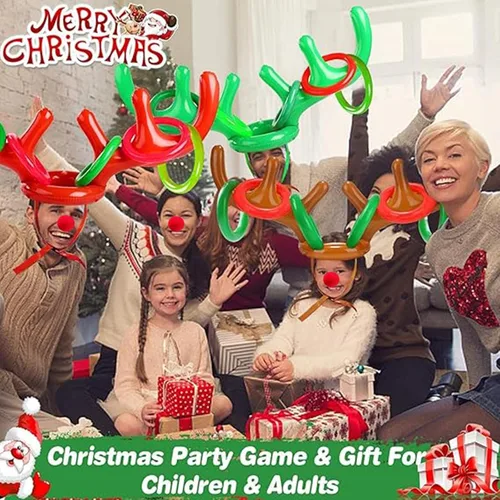 Miniatura 8 de Juego de 18 piezas de 3 anillos inflables de cornamenta de reno para lanzar juegos de fiesta de Navidad, juguetes familiares para niños, relleno